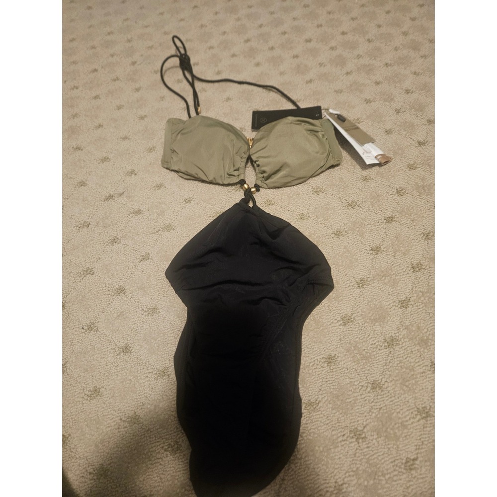 ViX Paula Hermanny Olive Black Monokini One Piece Swimsuit Gold Hardware NWT S